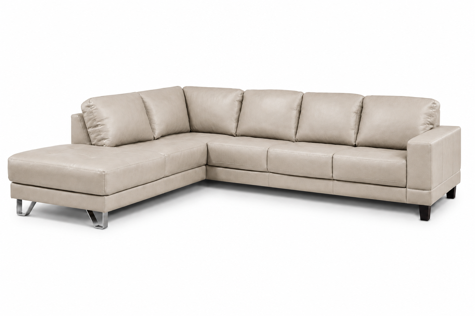 Lucien bisque leather sectional right bumper, wide track arms detail