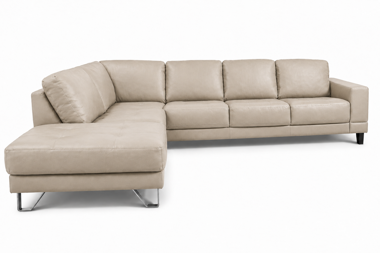 Lucien bisque leather sectional right bumper, side profile with chaise
