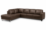 Lucien chocolate leather sectional left configuration, three-quarter view