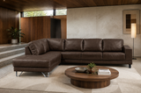 Lucien chocolate leather sectional left configuration, low-profile modern design