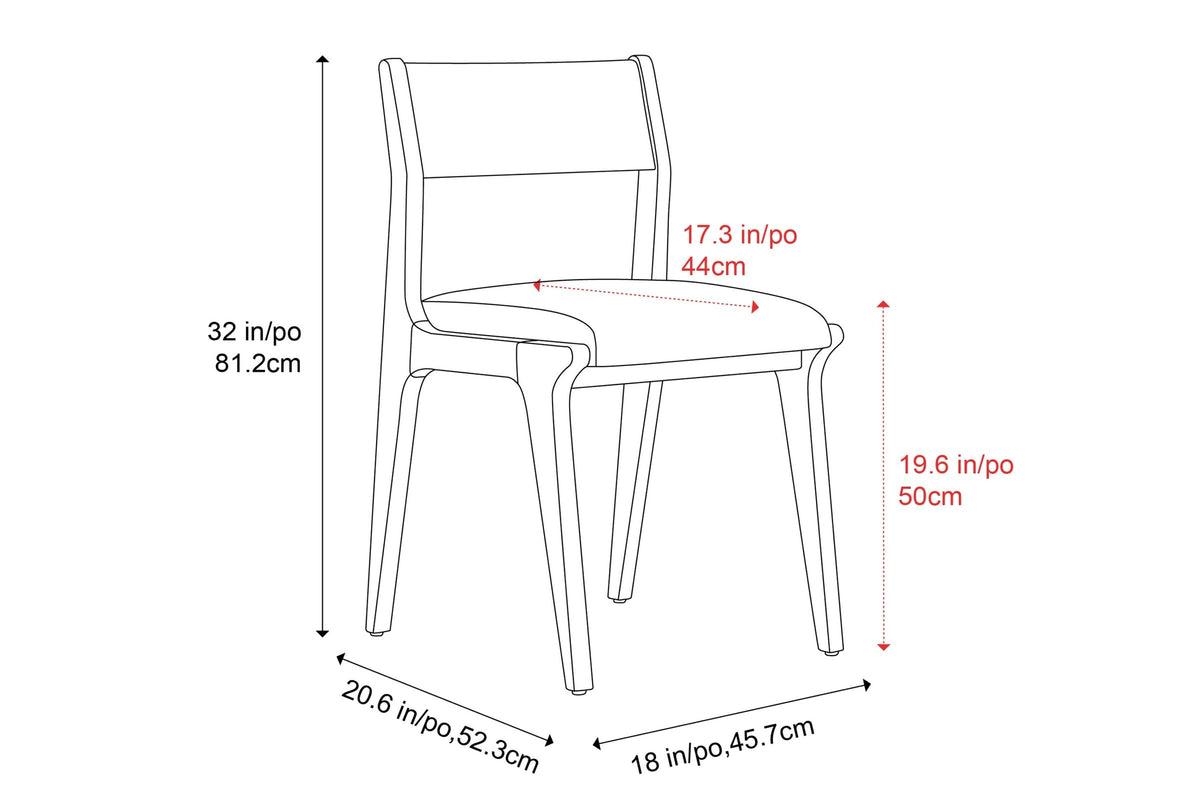 Lucrezia dining chair dimensions: 18 in wide, 20.6 in deep, 32 in high, seat height 19.6 in, seat depth 17.3 in