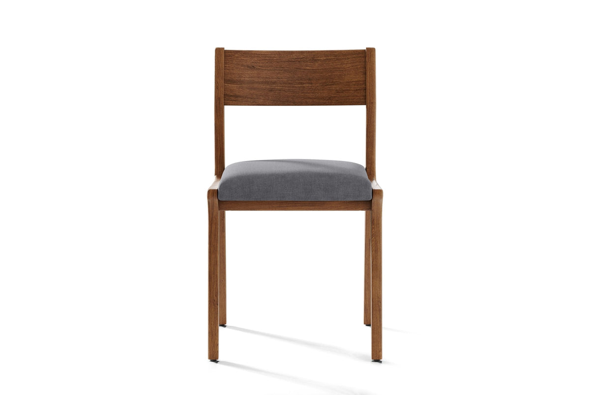 Lucrezia dining chair in the Walnut finish, seen from the front on a white background