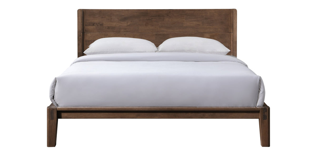 Luna Solid Oak Wood Tool Free Queen Bed - Walnut