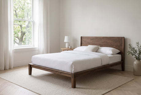 Luna Solid Oak Wood Tool Free Queen Bed - Walnut