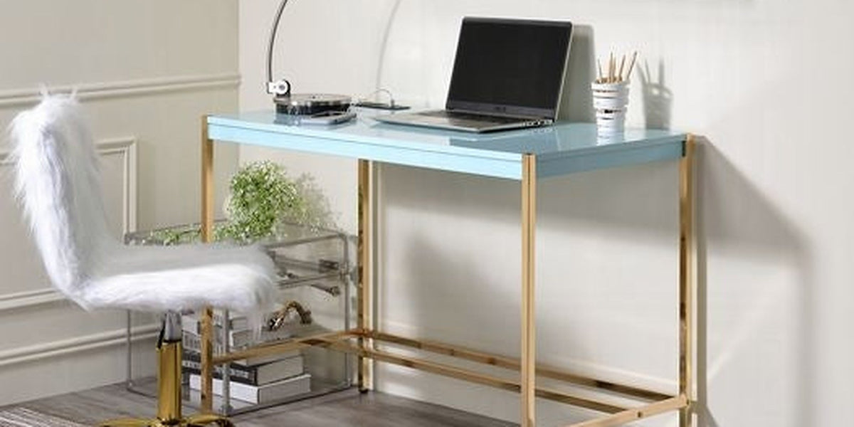 Lunar Elegant Multi-Purpose Desk w/USB Port - Aqua/Gold