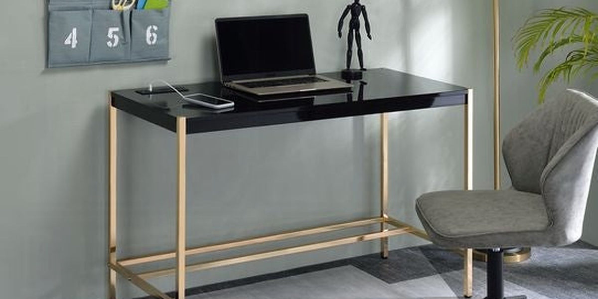 Lunar Elegant Multi-Purpose Desk w/USB Port - Black/Gold