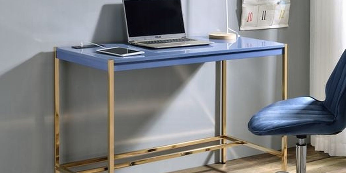 Lunar Elegant Multi-Purpose Desk w/USB Port - Blue/Gold