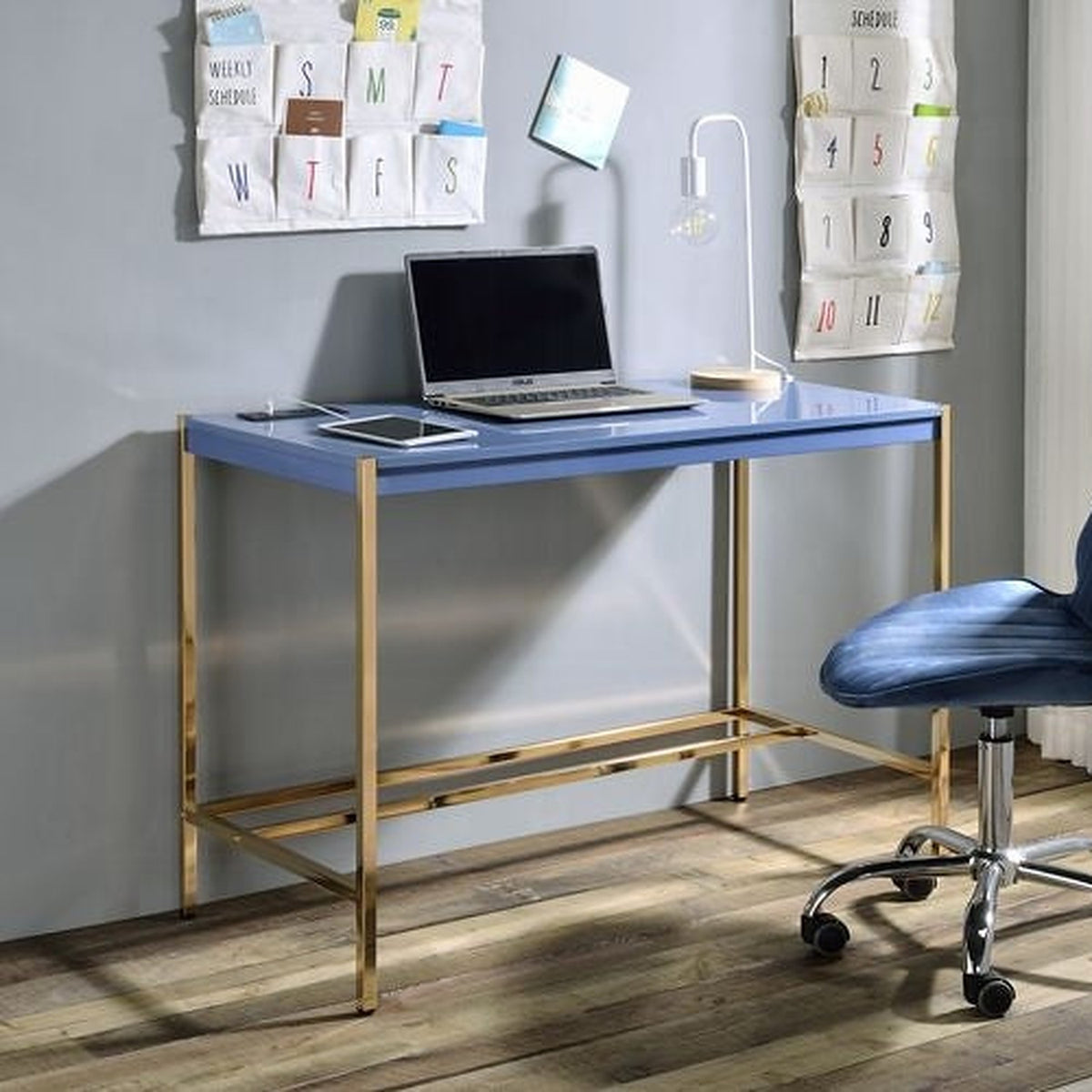 Lunar Elegant Multi-Purpose Desk w/USB Port - Blue/Gold