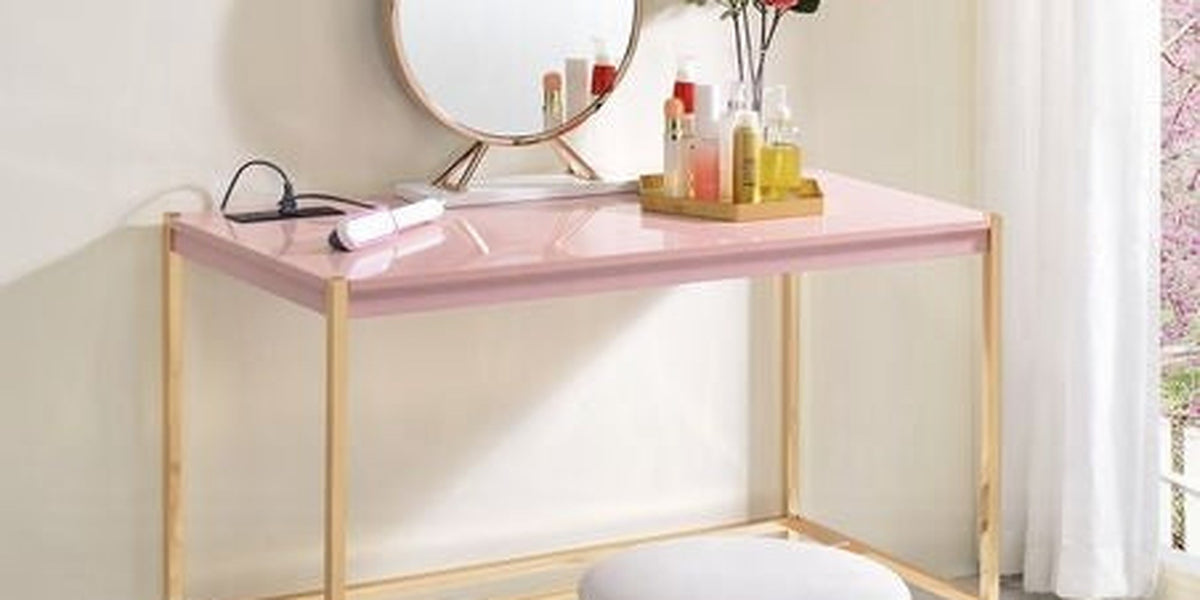 Lunar Elegant Multi-Purpose Desk w/USB Port - Pink/Gold