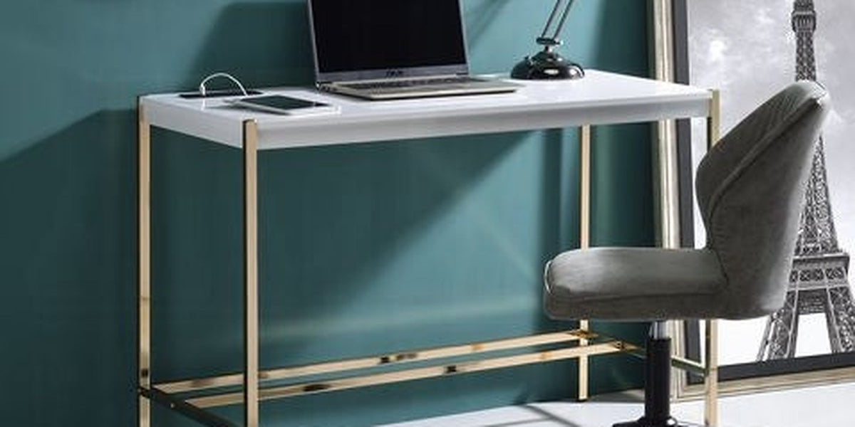 Lunar Elegant Multi-Purpose Desk w/USB Port - White/Gold