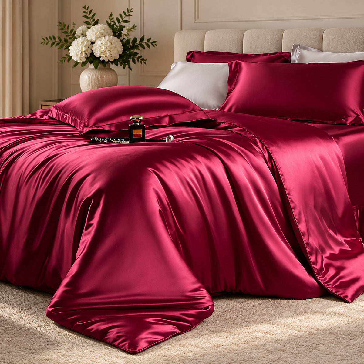 Lustre Luxe Elegant Duvet Set - Wine Red