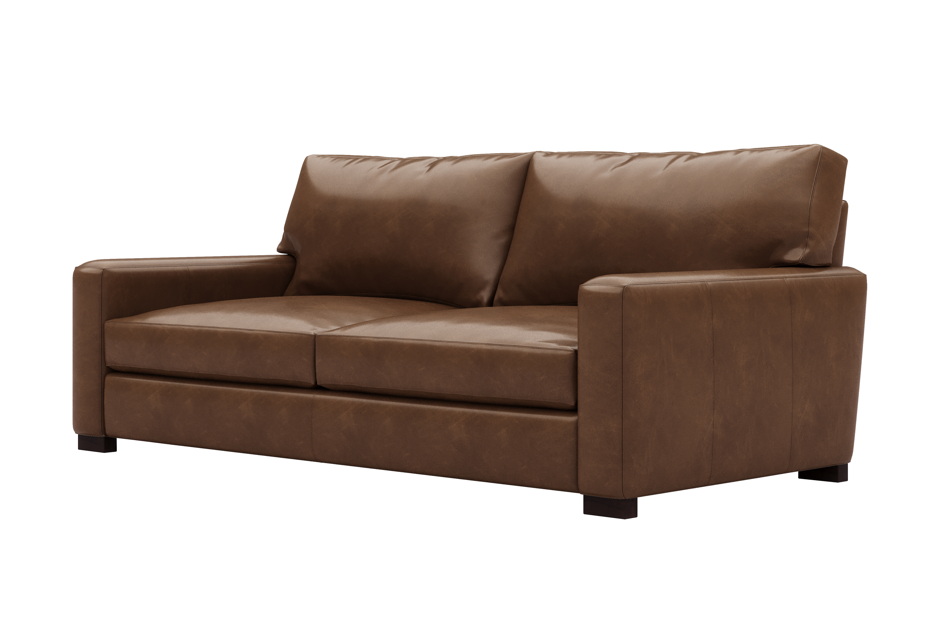 Right-Side's Acute Angled Front View of A Luxurious, Lipari Choco, Kiln Dried Wood Frame, Luton Leather Loveseats Sofa.