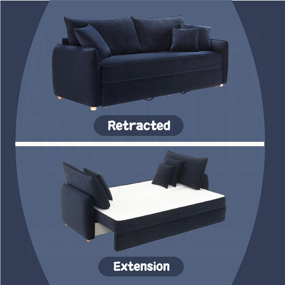 Bica Velvet Condo Size Sleeper Sofa w/Storage - Navy Blue
