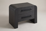 Macerata waterfall 2-drawer nightstand in black, three-quarter view on a warm grey studio backdrop