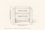 Macerata nightstand dimensions: 28.74 in wide, 23.62 in high, 15.75 in deep, two drawers each 19.75 x 11 x 4.6 in inside