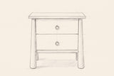 Pencil drawing of the Malcesine nightstand traced from the front view