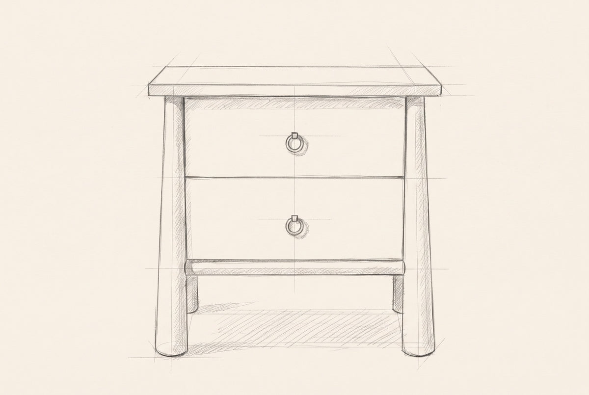 Pencil drawing of the Malcesine nightstand traced from the front view