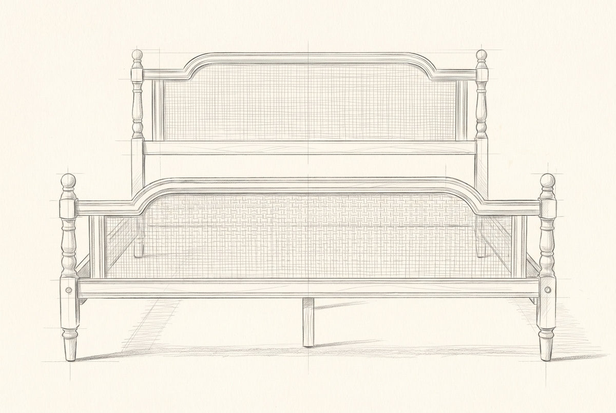 Pencil drawing of the Manarola bed traced from the front view