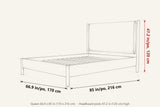 Manciano dimensions on a pencil sketch of the bed: Queen 66.9 in wide, 85 in long, head posts 47.2 in high