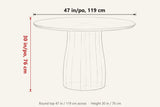 Marano dimensions on a pencil sketch of the table: 47 in across, 30 in high
