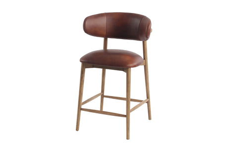 Marlow top-grain leather counter stool in Tobacco, three-quarter view
