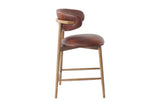 Marlow Tobacco counter stool, side view with stretcher rails