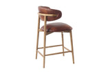 Marlow Tobacco counter stool, rear three-quarter view of the curved leather back