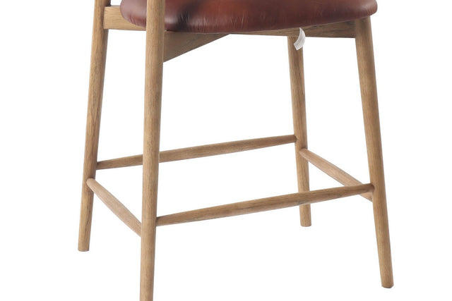 Marlow Top-Grain Leather Counter Stool - Solid Ash Frame