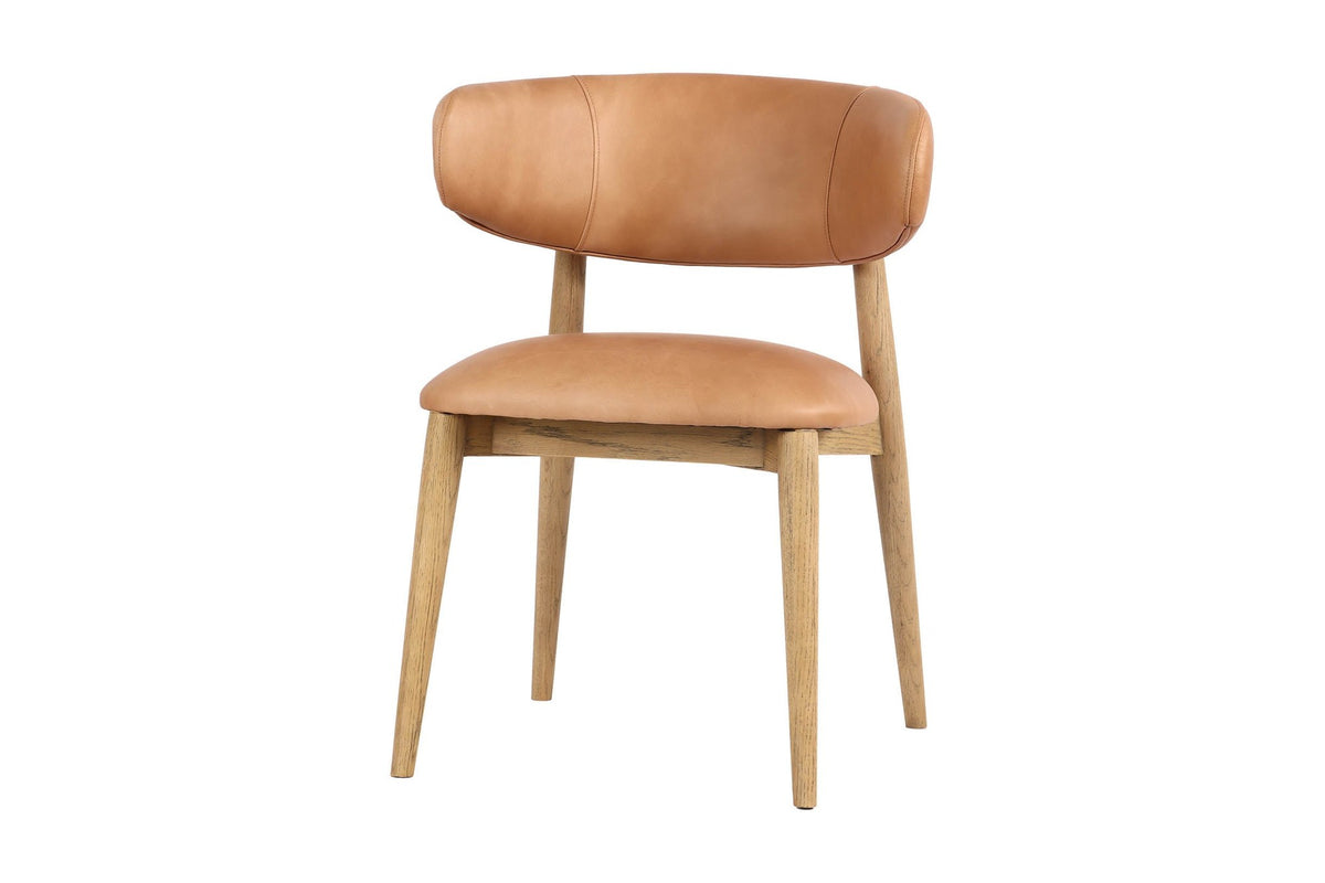 Marlow top-grain leather dining chair in Hazelnut, three-quarter view