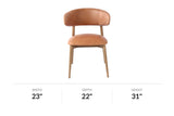 Marlow dining chair dimensions: 23 in wide, 22 in deep, 31 in high, 19 in seat height