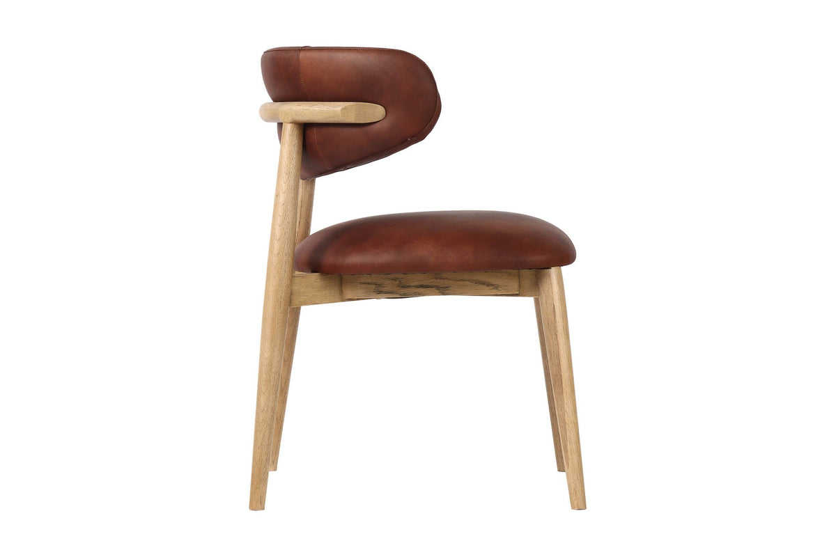 Marlow Tobacco leather dining chair, side view