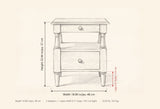 Marsala nightstand dimensions: 18.90 in wide, 22.44 in high, 14.96 in deep, legs 5.31 in, 2 drawers and an open shelf