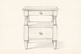 Pencil drawing of the Marsala nightstand traced from the front view