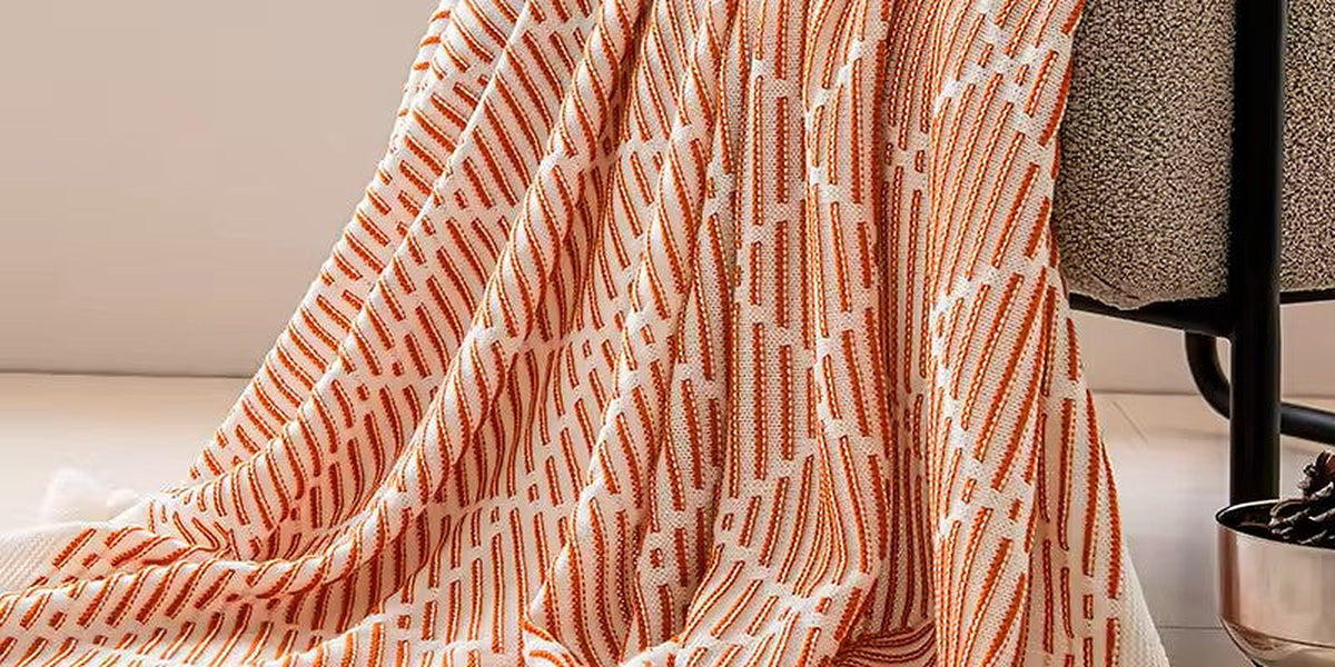Meadow Cozy Pom Pom Blanket/Throw - Orange