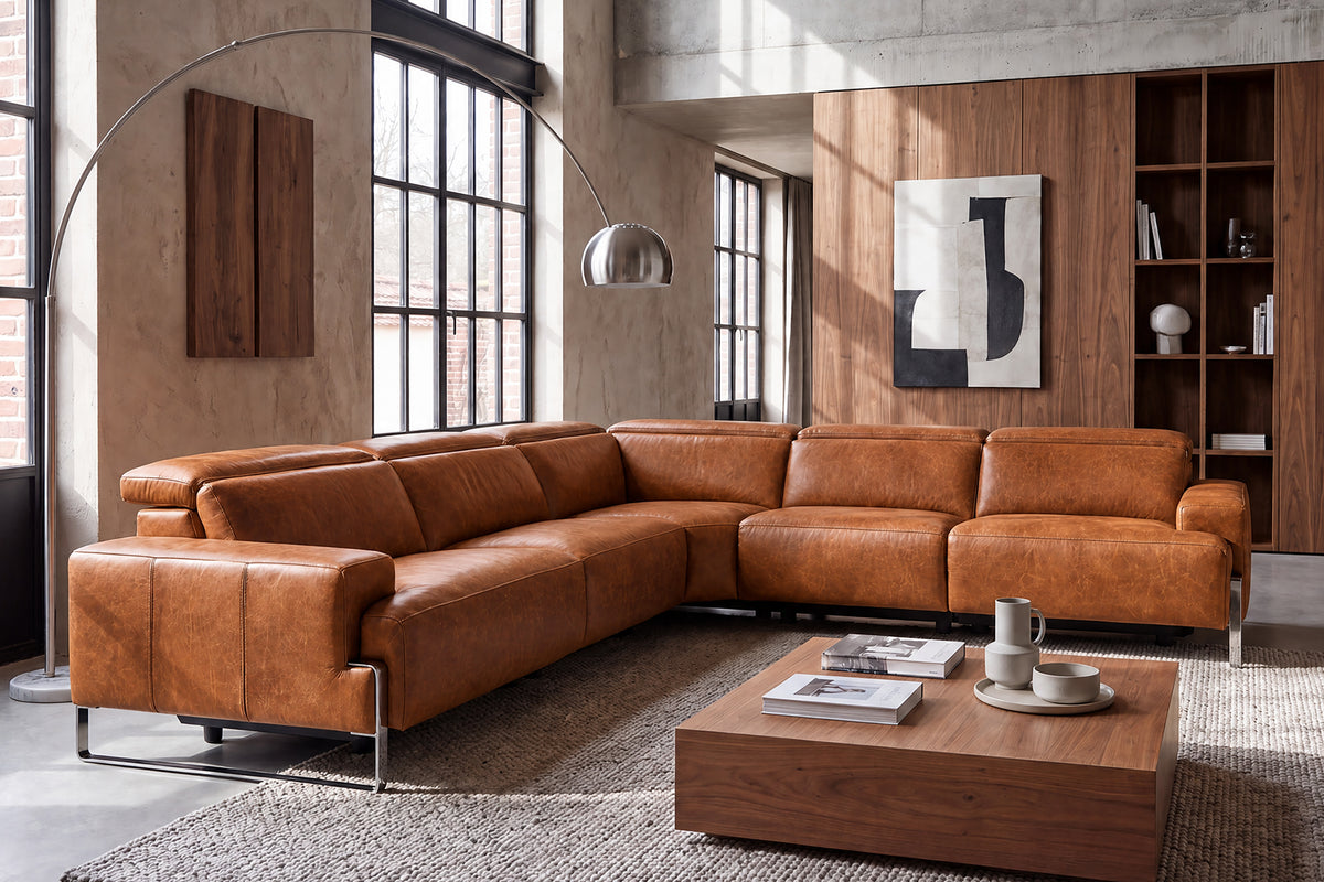 Valencia Melania Distressed Leather Reclining Corner Sectional Sofa