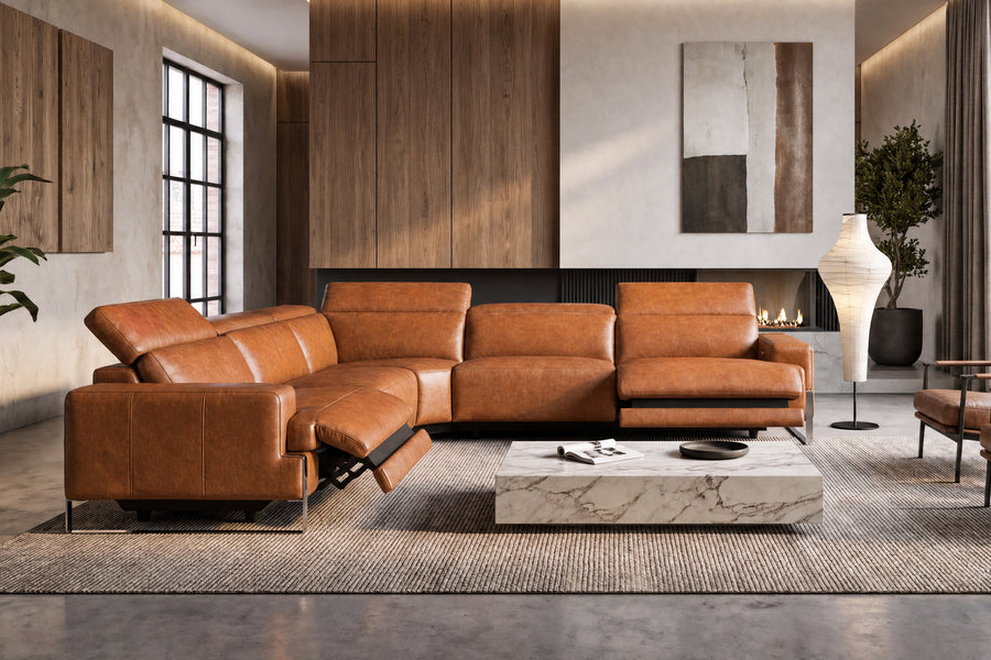 Valencia Melania Distressed Leather Reclining Corner Sectional Sofa