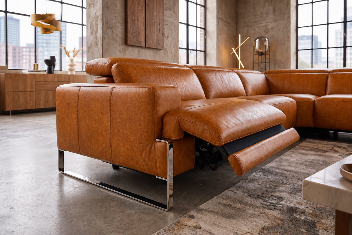 Valencia Melania Distressed Leather Reclining Corner Sectional Sofa