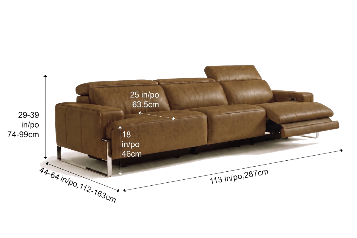 Melania recliner Sofa in distressed Italian aniline leather