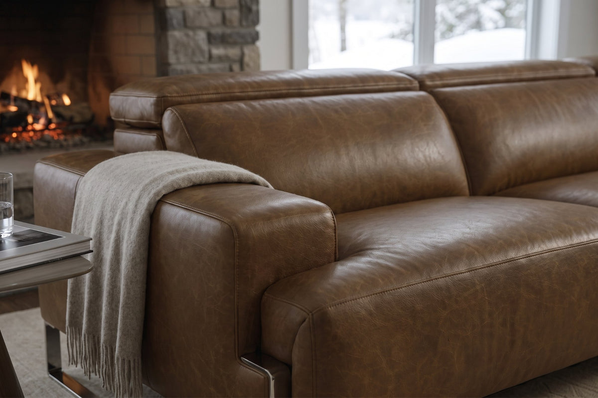 Melania recliner Sofa in distressed Italian aniline leather