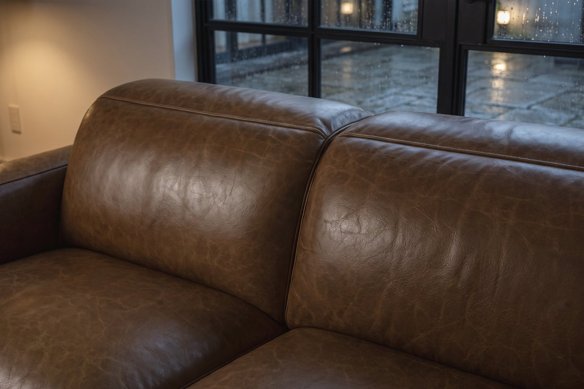 Melania recliner Sofa in distressed Italian aniline leather