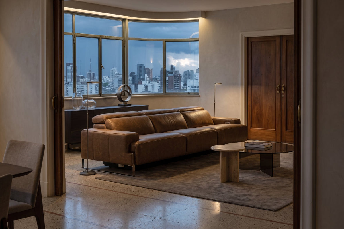 Melania recliner Sofa in distressed Italian aniline leather