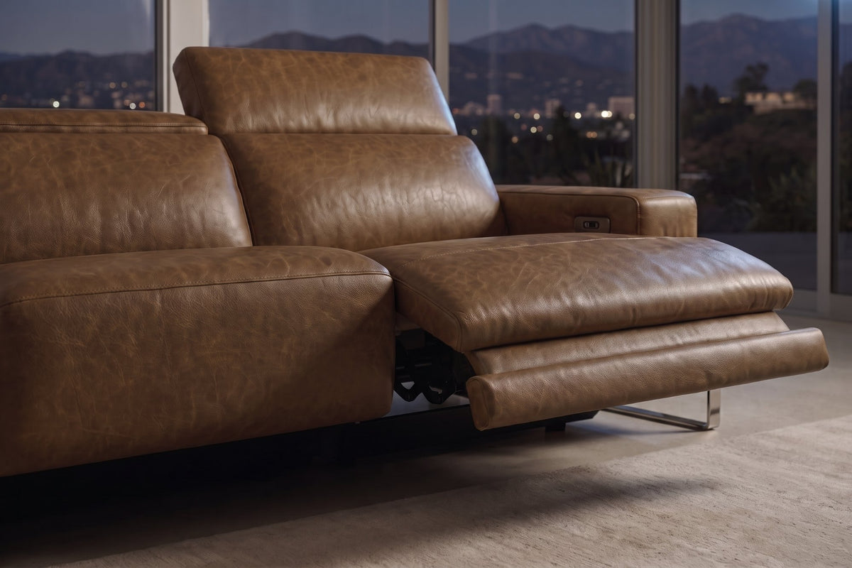 Melania recliner Sofa in distressed Italian aniline leather