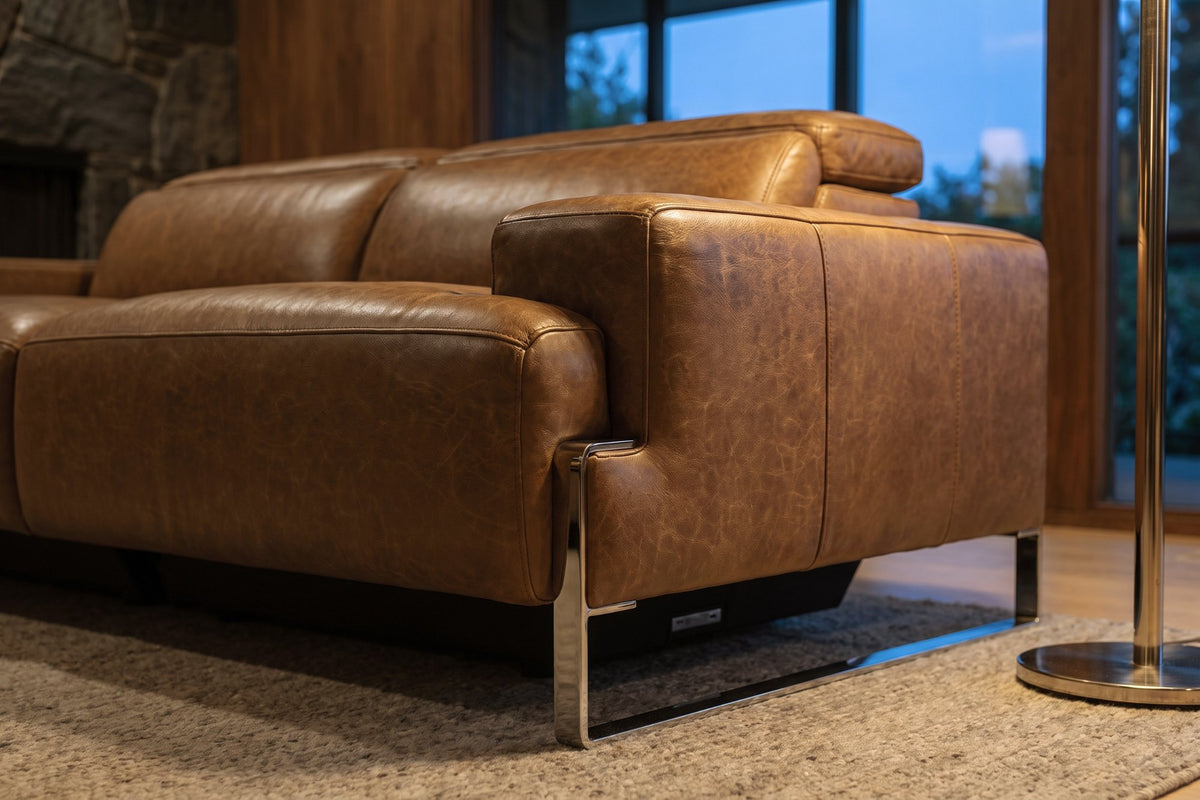 Melania recliner Sofa in distressed Italian aniline leather