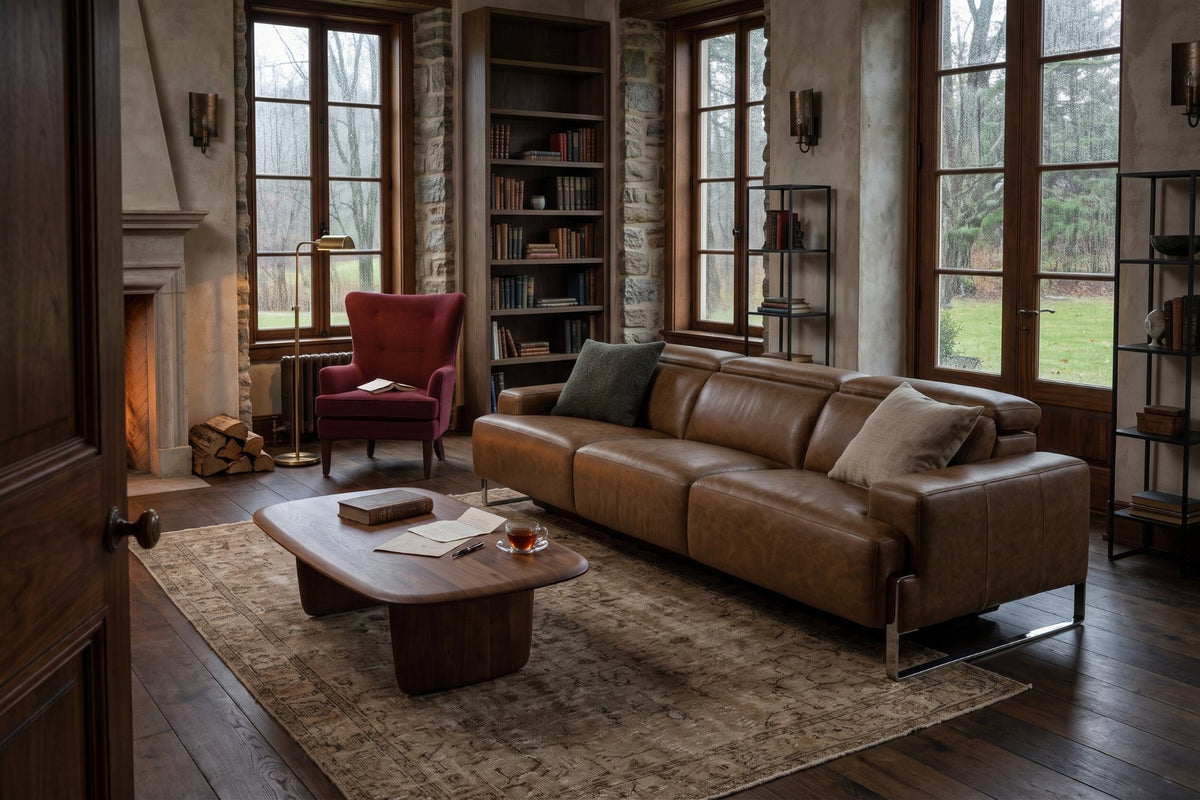 Melania recliner Sofa in distressed Italian aniline leather