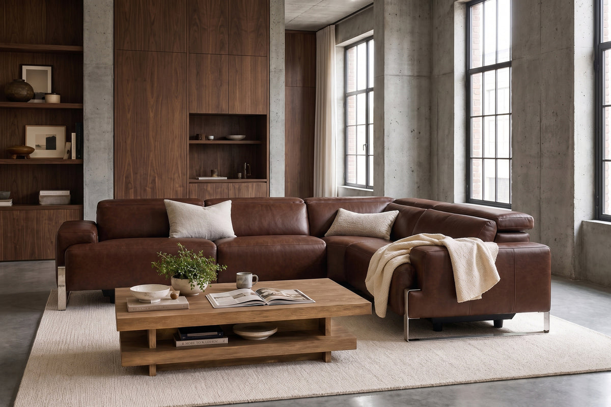 Valencia Melania Distressed Leather Reclining Corner Sectional Sofa