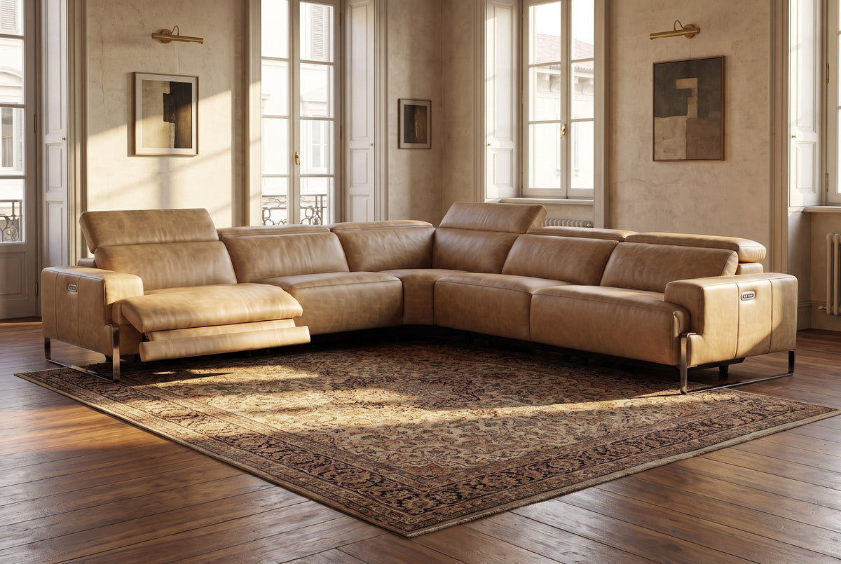 Valencia Melania Distressed Leather Reclining Corner Sectional Sofa