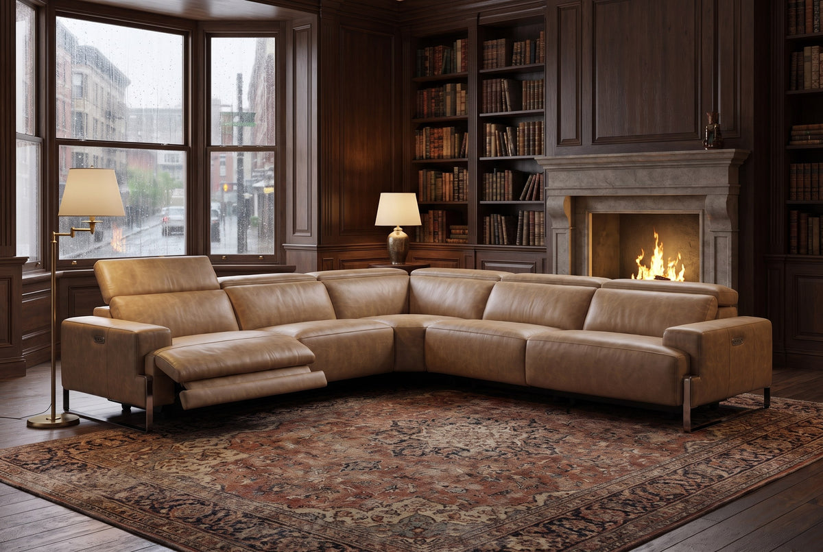 Valencia Melania Distressed Leather Reclining Corner Sectional Sofa