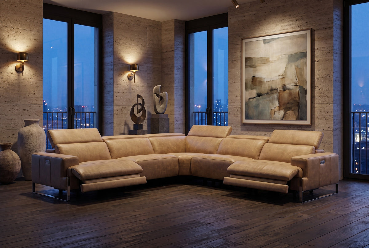 Valencia Melania Distressed Leather Reclining Corner Sectional Sofa