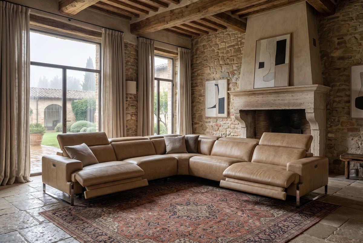 Valencia Melania Distressed Leather Reclining Corner Sectional Sofa