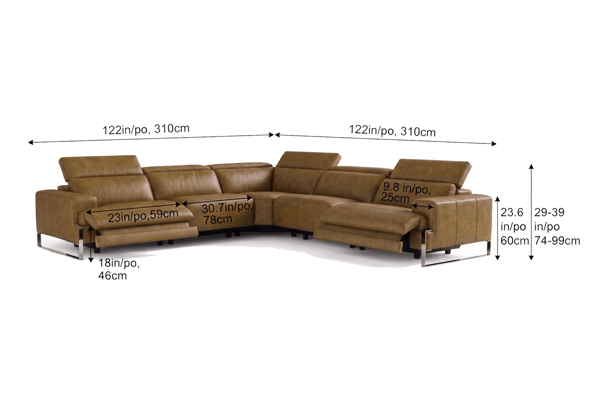 Melania reclining Corner Sectional in distressed Italian aniline leather